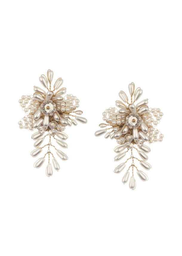 White Handcrafted Stud Earring In Mix Metal