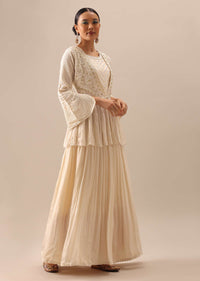 Off White Indo Fusion Lucknowi Anarkali With Jacket