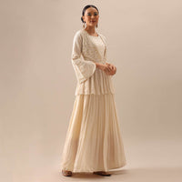 Off White Indo Fusion Lucknowi Anarkali With Jacket