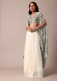 White Indowestern Jacket Set With Skirt