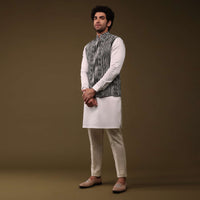 White Jacket Kurta Set In Silk With A Unique Print Pattern