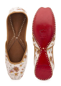 White Juttis In Multicoloured Theme With Digital Floral Print In Leather