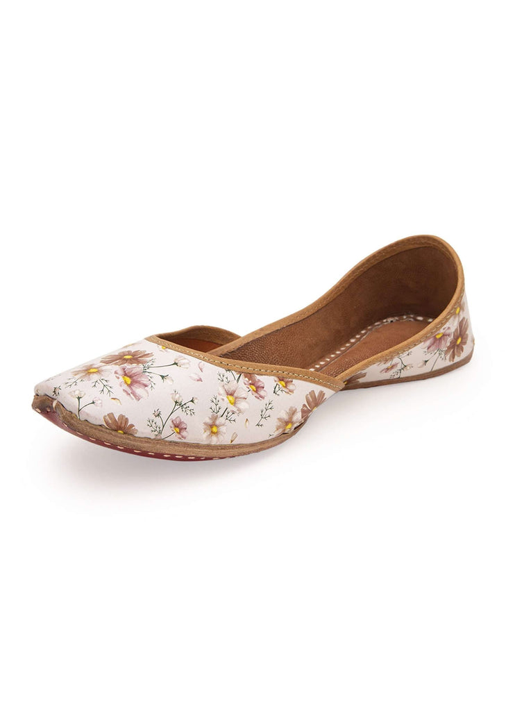 White Juttis In Multicoloured Theme With Digital Floral Print In Leather