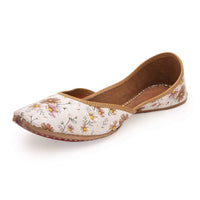 White Juttis In Multicoloured Theme With Digital Floral Print In Leather