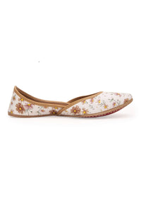 White Juttis In Multicoloured Theme With Digital Floral Print In Leather