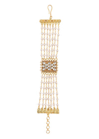 White Kundan Bracelet With Pearls In Mix Metal