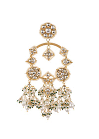 White Kundan Chandbalis With Pearls In Mix Metal