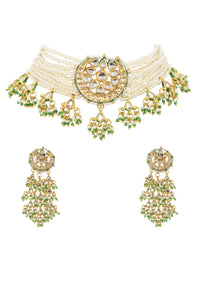 White Kundan Choker Set With Pearls And Drops