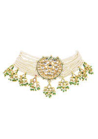 White Kundan Choker Set With Pearls And Drops