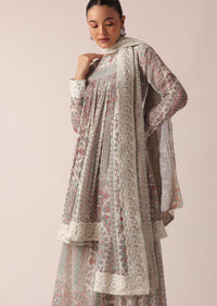 White Kurta Palazzo Set With Chikankari Lace Trims