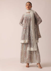 White Kurta Palazzo Set With Chikankari Lace Trims