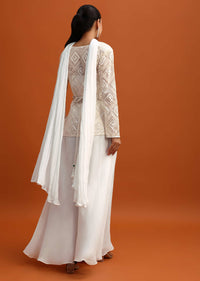 White Kurta Palazzo Set With Dupatta And Belt