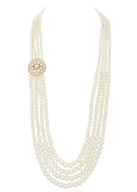 White Layered Necklace With Kundan Encrusted Pendant