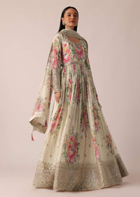 White Anarkali Set With Foil Work