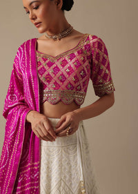 White Lehenga Set With Lucknowi Work