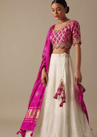 White Lehenga Set With Lucknowi Work