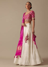 White Lehenga Set With Lucknowi Work