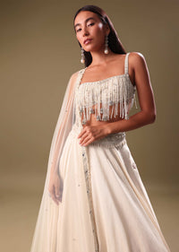 White Lehenga With Embroidered Blouse And Dupatta