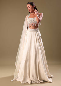 White Lehenga With Embroidered Blouse And Dupatta