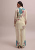White Linen Floral Stripe Printed Sequin Worked Co-ord Set For Summer