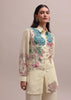 White Linen Floral Stripe Printed Sequin Worked Co-ord Set For Summer