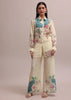 White Linen Floral Stripe Printed Sequin Worked Co-ord Set For Summer