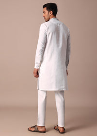 White Linen Kurta With Thread Detail Yoke