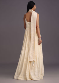 White Lucknowi Anarkali With Butti Work Dupatta