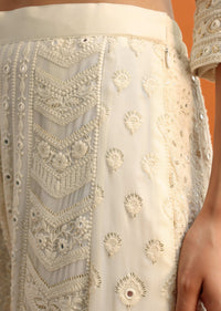 White Lucknowi Work Palazzo Set With Dupatta