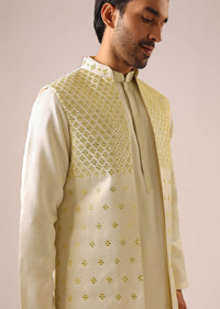 White Mirror Work Jacket And Kurta Set