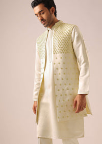 White Mirror Work Jacket And Kurta Set