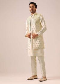 White Mirror Work Jacket And Kurta Set