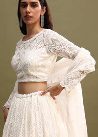 White Net Lehenga Choli In Sequin Work