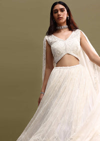 White Net Lehenga Choli Set With Handwork