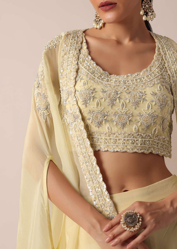 White Organza Jacket And Lehenga Set With Sequin Work