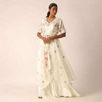 White Organza Jacket And Silk Lehenga Set With Embroidered Detail