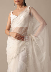 White Organza Saree With Unstitched Blouse Piece