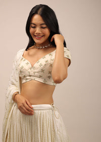 White Padded Blouse With Golden zardosi Border And Thread Work In Green