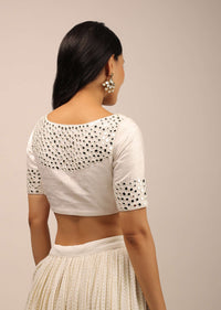 White Padded Blouse With Mirror Work And Half Sleeves