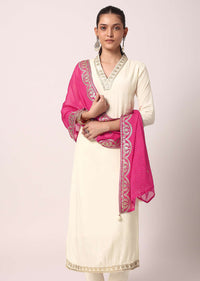 White Pant Set With Bandhani Dupatta