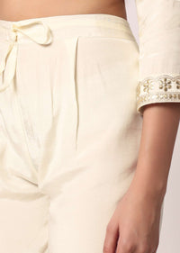 White Pant Set With Bandhani Dupatta