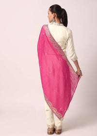 White Pant Set With Bandhani Dupatta