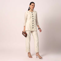 White Pant Set With Embroidered Kurta