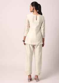 White Pant Set With Embroidered Kurta