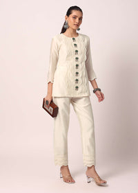 White Pant Set With Embroidered Kurta