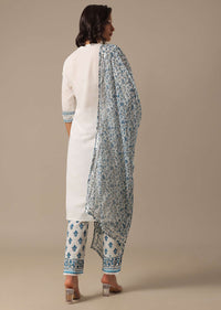 White Pant Set With Printed Kurta