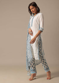 White Pant Set With Printed Kurta