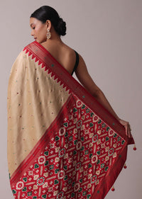 Beige Patola Printed Embroidered Festive Saree In Dola Silk
