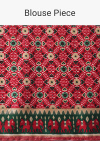 Beige Patola Printed Embroidered Festive Saree In Dola Silk