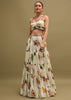 White Printed Chinon Crop Top And Skirt Set